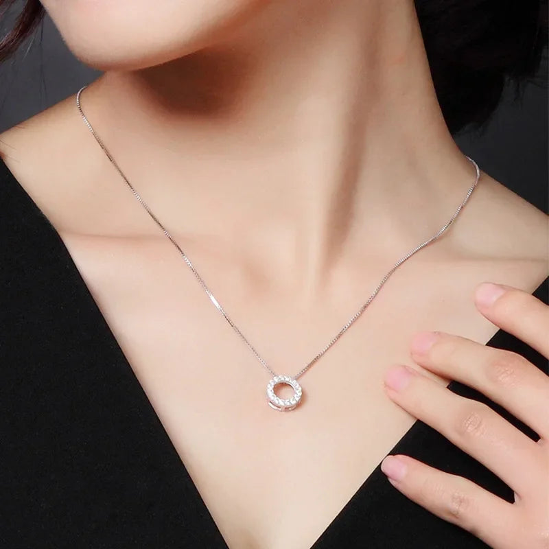 2025 New Trendy Circle Necklace for Women Simple Stylish Cubic Zircon Clavicle Chain Necklace Luxury Designer Wedding Jewelry