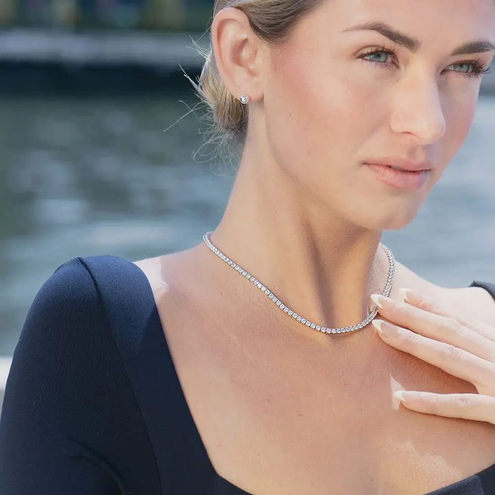 ICEBLING 3/4/5/6MM Round Cut CZ Stone Tennis Necklace Iced Out Single Row Cubic Zirconia Necklace for Men Women Hip Hop Jewelry