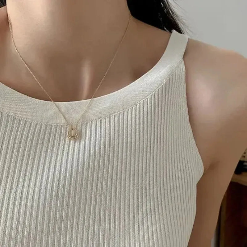 2025 New Trendy Circle Necklace for Women Simple Stylish Cubic Zircon Clavicle Chain Necklace Luxury Designer Wedding Jewelry
