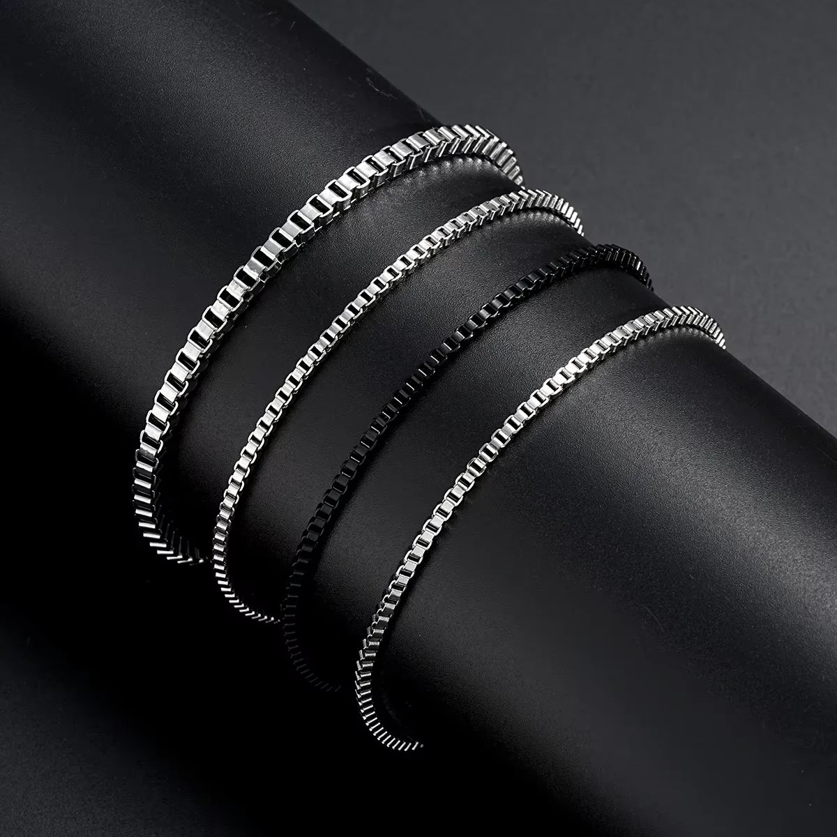 4Pcs/Set Stainless Steel Adjustable Box Chain Bracelets for Men Simple Vintage Silver Color Cuban Bracelets Sets Party Jewelry
