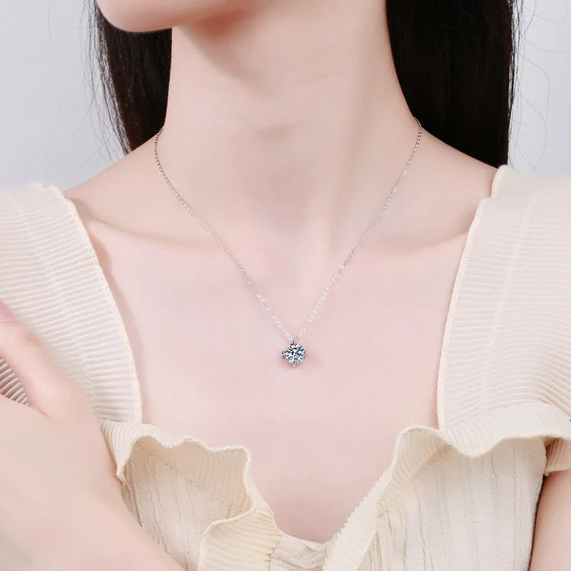 GRA 1.0 carat D Moissanite Solitaire Drop Necklaces 18k Gold Plated Pendant Original Real 925 Silver Chain Jewelry for Women