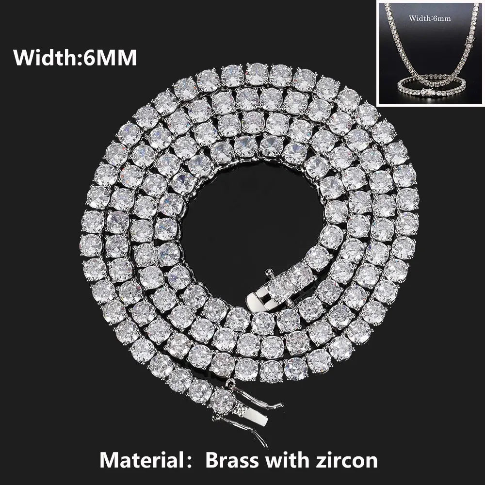 ICEBLING 3/4/5/6MM Round Cut CZ Stone Tennis Necklace Iced Out Single Row Cubic Zirconia Necklace for Men Women Hip Hop Jewelry