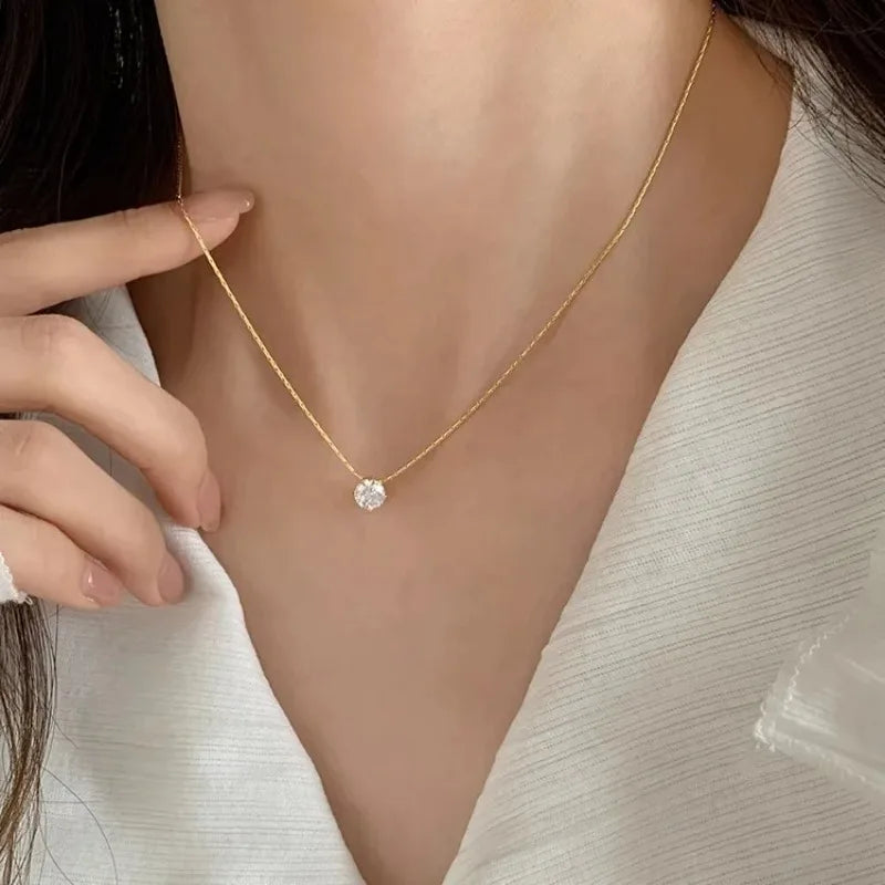 2025 New Trendy Circle Necklace for Women Simple Stylish Cubic Zircon Clavicle Chain Necklace Luxury Designer Wedding Jewelry
