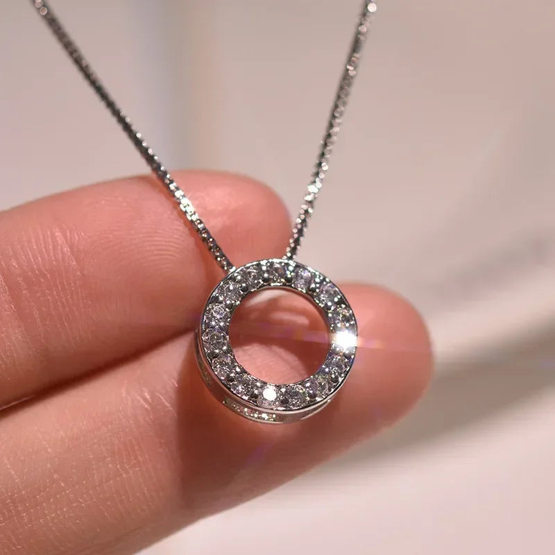 2025 New Trendy Circle Necklace for Women Simple Stylish Cubic Zircon Clavicle Chain Necklace Luxury Designer Wedding Jewelry