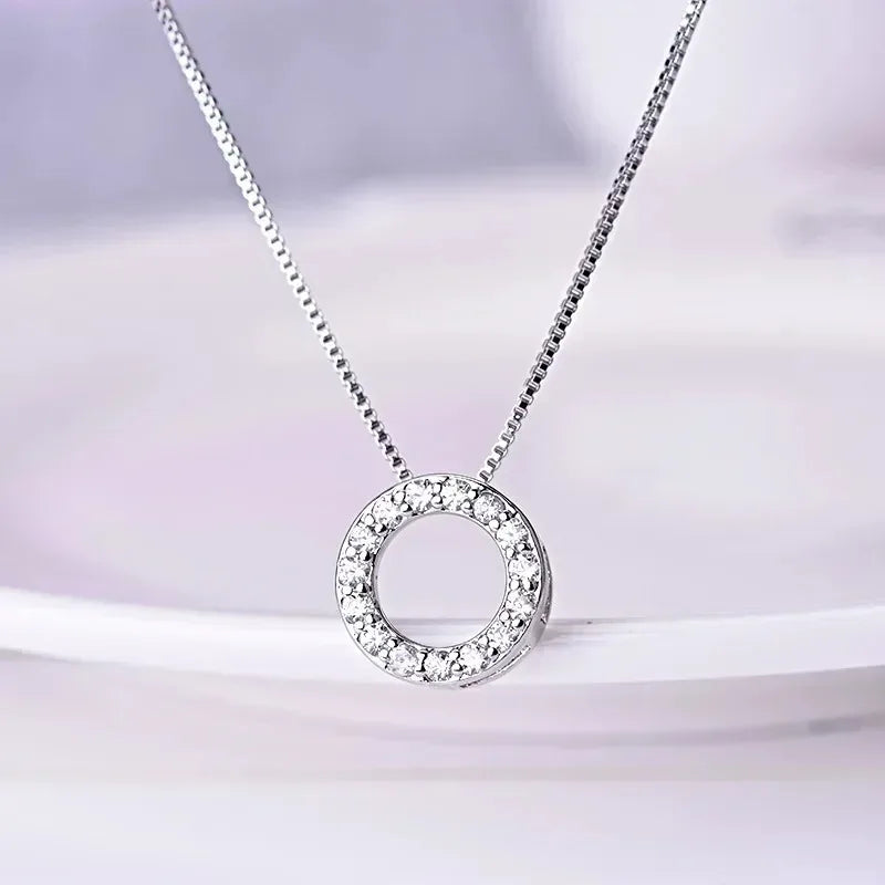2025 New Trendy Circle Necklace for Women Simple Stylish Cubic Zircon Clavicle Chain Necklace Luxury Designer Wedding Jewelry