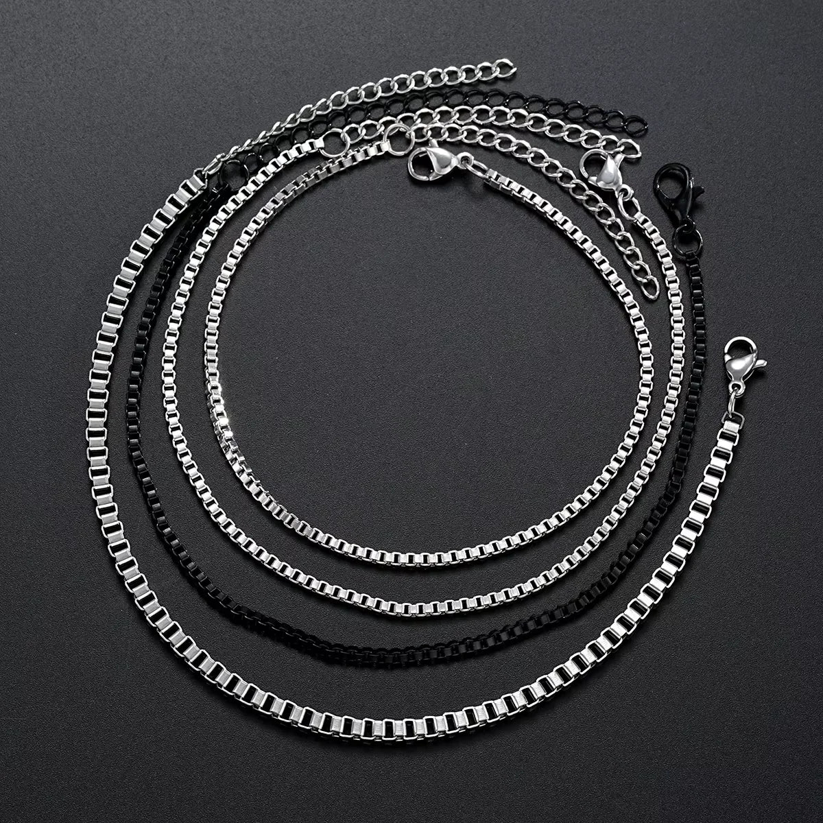4Pcs/Set Stainless Steel Adjustable Box Chain Bracelets for Men Simple Vintage Silver Color Cuban Bracelets Sets Party Jewelry