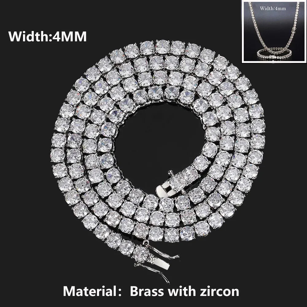 ICEBLING 3/4/5/6MM Round Cut CZ Stone Tennis Necklace Iced Out Single Row Cubic Zirconia Necklace for Men Women Hip Hop Jewelry