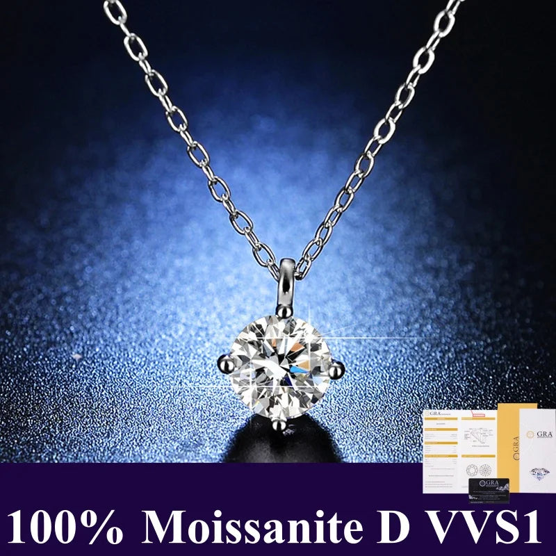GRA 1.0 carat D Moissanite Solitaire Drop Necklaces 18k Gold Plated Pendant Original Real 925 Silver Chain Jewelry for Women