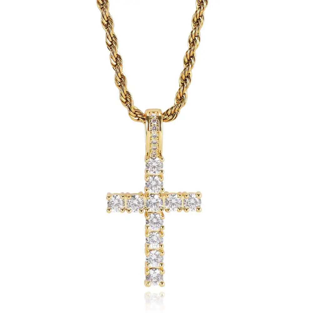 Wholesale Fashion Simple Bling Cross Pendant Iced Out Cubic Zirconia Diamond 18k Gold Plated Christian Charm Jewelry Women Men ﻿
