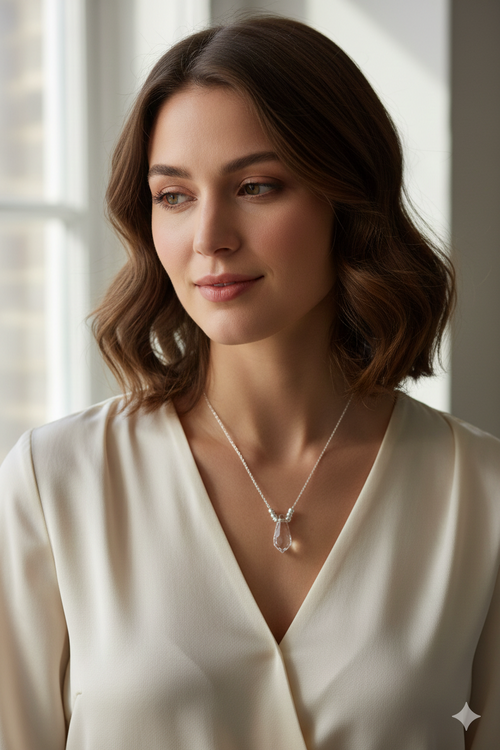 925 Sterling Silver Crystal Pendant Necklace Elegant Chain Necklace