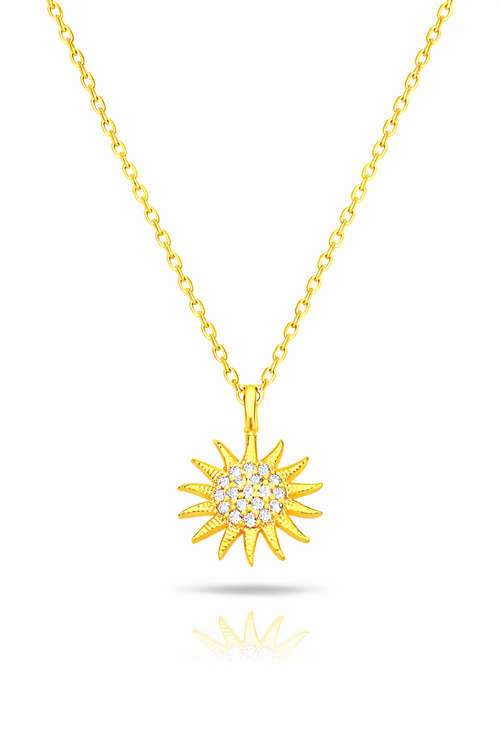 925 Sterling Silver Sun Necklace with White Stone Elegant Celestial